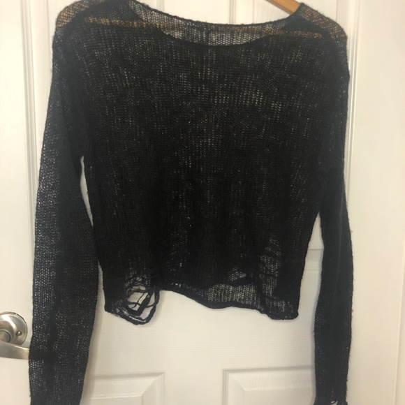 Cropped, distressed sheer knit sweater - Picture 4 of 5
